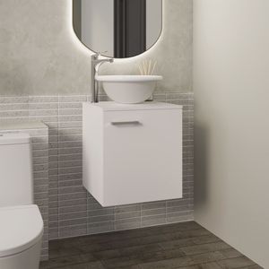 Mobile bagno sospeso Clyde bianco a una anta con lavabo Wessel e un ripiano, ampio spazio contenitivo - Product Image 1