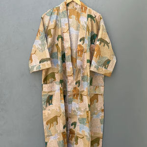 Indian Beach Cover Up Animal Print Cotton <b>Kimono</b> <b>Robe</b> Boho Summer Wear - Product Image 1