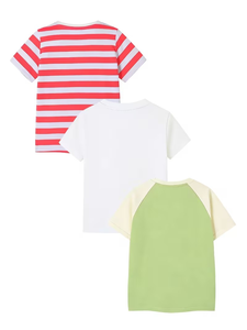 T-shirt à manches courtes grande taille pour filles, écologique, 100 % coton, motif rayé rouge, imprimés aléatoires, manches raglan vert clair - Product Image 3