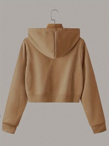 Custom Women's Winter <b>Crop</b> Top Hoodie 100% Cotton Breathable <b>Zip</b>-<b>Up</b> Front Printed Logo Streetwear Warm Lightweight Fabric Wear - Product Image 2
