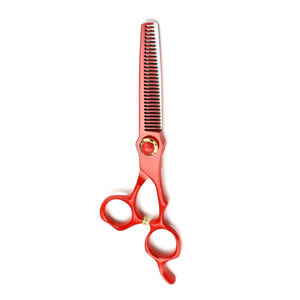 Tijeras de Peluquería Personalizadas para Cortar y Entresacar Cabello, Color Rojo, con Tornillo Decorativo y Reposa Dedos - Product Image 6