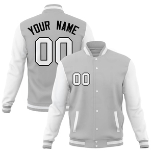 เสื้อแจ็คเก็ตวาร์ซิตี้สีเทาสำหรับผู้ชาย แขนเสื้อสีขาว พิมพ์ลายหมายเลข 00 ด้านหน้า สวมใส่สบายๆ ในฤดูใบไม้ร่วง - Product Image 5