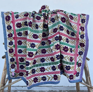 Handmade Vintage Suzani <b>Kantha</b> Quilt Colorful Floral Motif Hand Embroidered Cotton Reversible Boho Bedding <b>Throw</b> - Product Image 2
