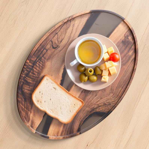 Unique Design Wood & Resin Serving <b>Tray</b> Platter Round Breakfast Tea Coffee Kitchenware Dining & Living Room Decorative <b>Tray</b> - Product Image 3