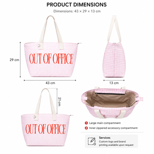 Bolsa de Lona Resistente con Cierre de Cremallera y Texto 'Out of Office' en Rojo, Bolsa de Hombro de Gran Capacidad para Uso Diario - Product Image 2