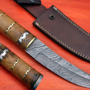 Couteau de chasse à lame fixe en acier Damas avec manche en os, personnalisable OEM DIY, pour activités de plein air, camping, survie, randonnée, pêche et usage général - Product Image 5