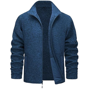 Men's Beige Fleece <b>Zip</b>-<b>Up</b> <b>Jacket</b> Regular Fit Stand Collar Casual Winter Wear Breathable Knitted Material Eco-Friendly Patchwork - Product Image 4