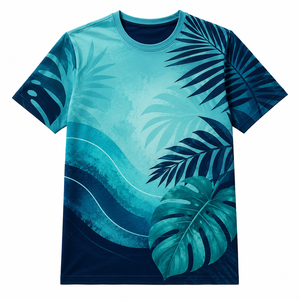 T-shirt pour homme à séchage rapide en polyester avec imprimé feuilles tropicales, impression par sublimation, protection UPF 50, vêtements de pêche - Product Image 1