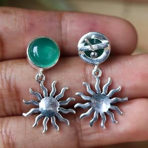 Wholesale Divyansh Gems Jewellers Green <b>Onyx</b> Sun <b>Earrings</b> 925 Sterling Silver Handmade Celestial Gemstone Dangle <b>Earrings</b> - Product Image 2