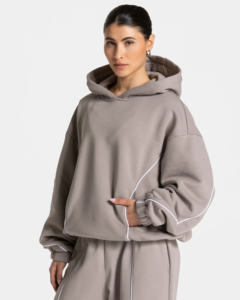 Conjunto de 2 Piezas para Mujer, Color Gris Piedra, 100% Algodón Ecológico, Sudadera con Capucha Extra Grande, Estampado con Pedrería, Bolsillo Oculto, Pantalón Ancho en Contraste - Product Image 3