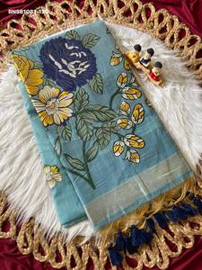Magnifique Saree en Coton Muga Doux avec Tissage Resham Intégral à Motifs Floraux & Pallu Coloré à Motifs Floraux et Feuilles & Bordure Zari - Exportateur Indien - Product Image 6