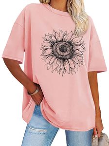 T-shirt imprimé graphique 100 % coton pour femme, col rond, coupe ample et confortable, manches courtes, idéal pour l'été - Product Image 5