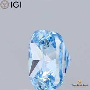 เพชรทรงสี่เหลี่ยมเจียระไนแบบ Cushion Cut CVD ผลิตในห้องปฏิบัติการ ความสะอาดระดับ VS2 สีน้ำเงินสดใส น้ำหนัก 1.00 กะรัต รับรองโดย IGI สำหรับจี้แบบ Solitaire - Product Image 3