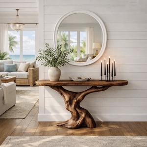 Table console en bois naturel, design inspiré, faite à la main, décoration unique pour entrée, meuble en bois massif de style farmhouse - Product Image 3