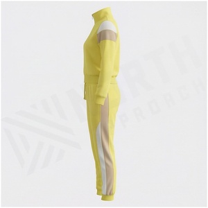 <b>Women</b> <b>Yellow</b> Color Blocking <b>Tracksuit</b> Full Sleeve Stand Collar Zipper Closure Casual Jogger Set Spring Breathable Polyester - Product Image 3