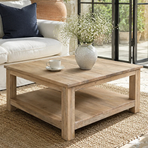 Mesa de Centro Moderna de Madera de Mango Sólida, Forma Cuadrada Natural, Duradera, para Hogar, Oficina o Comercio, Tamaño Personalizado, para Sala de Estar - Product Image 1