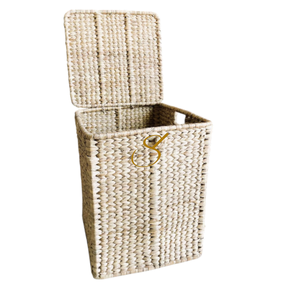 Panier à linge/jouets en jacinthe d'eau avec couvercle - Structure en rotin - Hauteur 46 cm - Fait main - Product Image 1