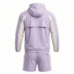 Ensemble survêtement homme coupe-vent léger et imperméable avec sweat à capuche zippé et short assorti pour la course en extérieur - Product Image 2
