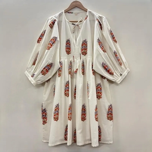 เดรสลำลองผู้หญิง ผ้าทอ 100% คอตตอน สีพื้น/เรียบ แขนสั้น เอวทรงเอ็มไพร์ ทรงเบบี้ดอลล์ โอเวอร์ไซส์ คอวี ทรงหลวม ใส่สบาย - Product Image 2