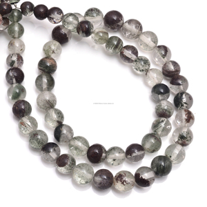High Quality Natural Lodolite Quartz Smooth Round Shape 16 Inches 6x8.5 mm Handmade Gemstone Strand for <b>Bracelet</b> Jewelry Making - Product Image 1