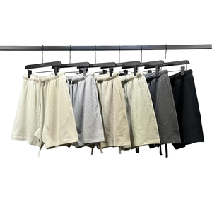 Custom Logo Quality Wholesale Casual Fashion Custom Sweat <b>Elasticated</b> Drawstring Waist Waffle Ribbed Short Mens Shorts - Product Image 1