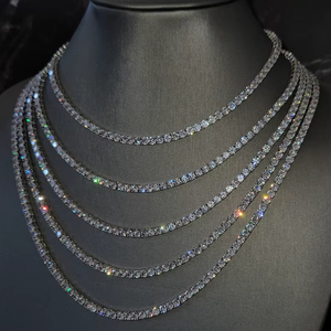 Collar de cadena tipo tenis con moissanita brillante de corte redondo, chapado en platino sobre plata 925, diamante original de 3mm, color D, VVS, para boda, joyería fina - Product Image 1