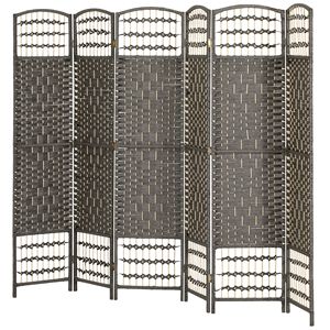 Portable Privacy <b>Screen</b> 6-Panel <b>Folding</b> Room Divider Translucent Wave Fiber Room Partition for Home Office Dark Gray Traditional - Product Image 1