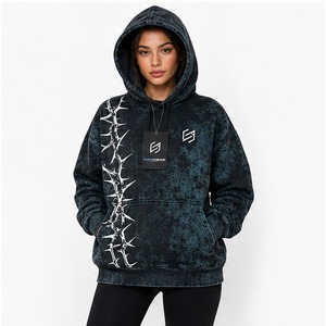 Long Sleeve <b>Drop</b> Shoulders Oversized Women Acid Wash Hoodie OEM Service Best Quality Cotton Made Women Acid Wash Hoodie - Product Image 1