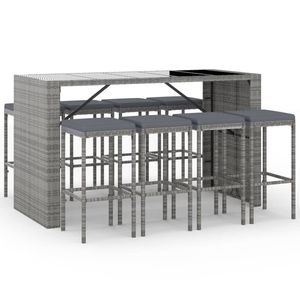 Set da giardino in 9 pezzi grigio Poly Rattan con cuscini per mobili da esterno - Product Image 2