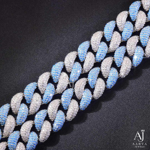 AARVA JEWELS Cadena Cubana con Microincrustaciones Azules, Collar de Plata con Moissanita, Chapado en Oro de 14K, Estilo Hip Hop, Unisex, de Terceros - Product Image 2