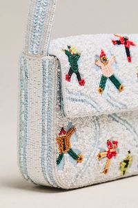 Christmas Snowflake Beaded Clutch <b>Bag</b> Handmade Blue and White Beaded Evening Purse for Holiday Parties & Winter Events - Product Image 2