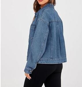 Vestes en jean pour femmes de haute qualité, style long, bleu marine, boutons extensibles, 100% coton, imperméables, streetwear, fabriquées au Pakistan - Product Image 4