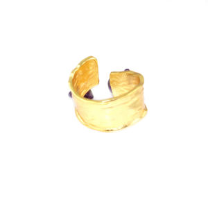 Modern Design Natural Amethyst Gemstone Fancy Shape 22KGold Plated Wave Texture Band <b>Adjustable</b> <b>Ring</b> Jewelry For Women Wholesale - Product Image 3