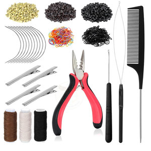 Kit de Herramientas para Extensiones de Cabello: 600 Micro Anillos Forrados de Silicona, 1 Pinza, 2 Agujas de Gancho, 1 Lazo de Tracción, 10 Agujas Curvas para Cabello, 4 Agujas Metálicas - Product Image 1