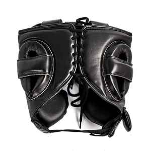 Casco de Boxeo Profesional OEM de Cuero Genuino de Vaca Negro Ajustable con Cordones y Cara Abierta CP-BHG-11 - Product Image 2