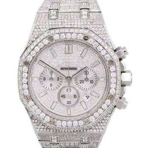 Meilleures ventes : Montre chronographe en acier inoxydable avec diamants Moissanite VVS, quartz glacé, résistance à l'eau 3 ATM - Product Image 1