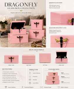 Luxury Pink Mirror <b>Glass</b> Decorative Storage Box Set Dragonfly <b>Knob</b> Premium Jewelry Vanity Organizer Boxes Home Decor Lacquered - Product Image 3