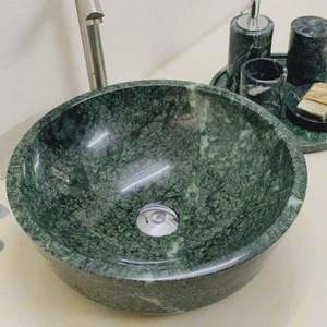 Lavabo en marbre vert émeraude de luxe cannelé avec cadre en laiton et drain inclus pour salle de bain moderne, hôtel et usage en entrepôt - Product Image 3