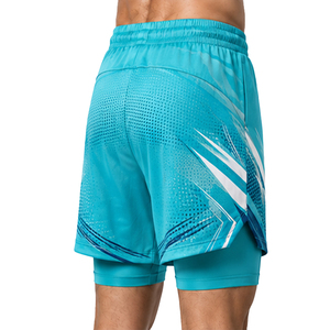 Shorts de basketball pour hommes à sublimation, motif géométrique, séchage rapide, cordon de serrage, coupe sportive, bleu - Product Image 4