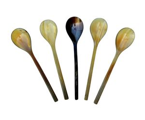 Fancy Design Handmade Eco-Friendly Wedding Tea Soup Salt Milk Condiment <b>Measuring</b> Black Brown Mix Color Mini Small Horn <b>Spoon</b> - Product Image 3