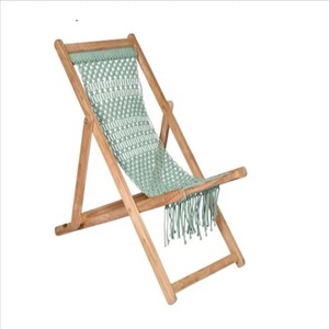 Chaise longue en teck moderne de style industriel, avec coussin en macramé, pliable, pour terrasse extérieure, utilisation en cour - Product Image 3
