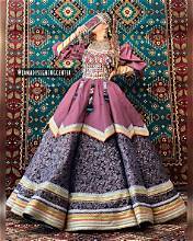 Robe longue Salwar Kameez afghane violette avec motif géométrique brodé pour femmes, tenue de mariage ethnique style Inde Pakistan - Product Image 3