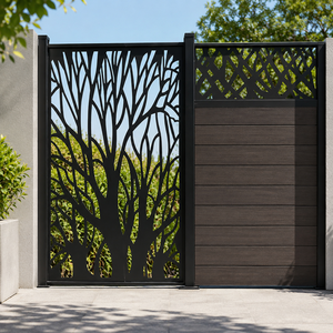 Panel de Cerca Decorativo de Madera con Diseño de Árbol Metálico Negro para Entrada de Jardín y Hogar - Product Image 4