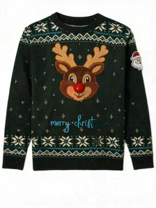 Men's LED <strong>Light</strong> up Rudolph Reindeer Ugly <strong>Christmas</strong> Sweater Fair Isle Jacquard Knitted <strong>Christmas</strong> <strong>Jumper</strong> <strong>With</strong> Santa Patch - Product Image 5