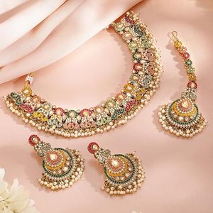 Conjunto de Joyería Hip Hop Étnica Chapada en Oro con Collar de Circones, Pendientes y Maang Tikka para Fiesta, Boda, Moda Femenina - Product Image 3