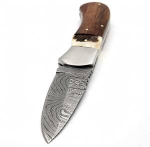Couteau pliant artisanal en acier Damas, utilitaire EDC pour l'extérieur, ouverture coulissante, 7,5 pouces, manche en bois de cerf et noyer - Product Image 6