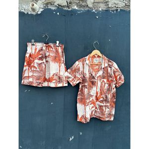 Women's Tropical Print <b>Short</b> Sleeve Shirt And <b>Shorts</b> <b>Set</b> Casual Summer Outfit With Pocket Turn-down Collar Woven Fabric - Product Image 1