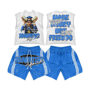 Conjunto de verano para hombre, camiseta y pantalones cortos de dos piezas, ropa informal de calle, conjunto a juego de moda informal y holgado. - Product Image 5