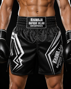 Khawaja Rafique Ullah Enterprises Boxing <b>Shorts</b> <b>Men</b> Blue <b>White</b> Sublimation Print Breathable Regular Fit Martial Arts - Product Image 3