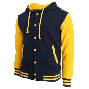 Blouson universitaire à capuche jaune marine pour homme, style Letterman en polaire, boutons-pression, streetwear décontracté, fournisseur OEM - Product Image 5